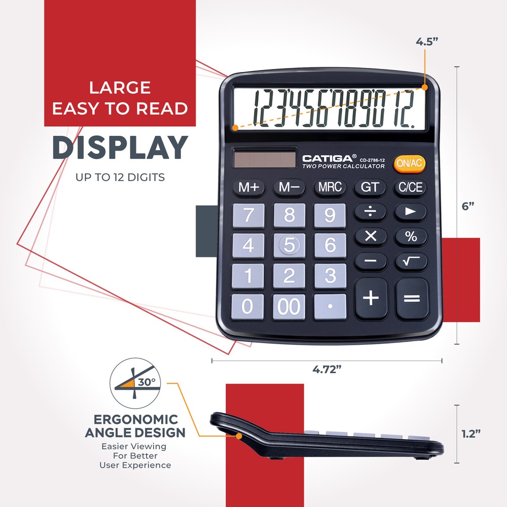 Premium Desktop Calculator 12 Digit with Large LCD Display and Sensitive Buttons