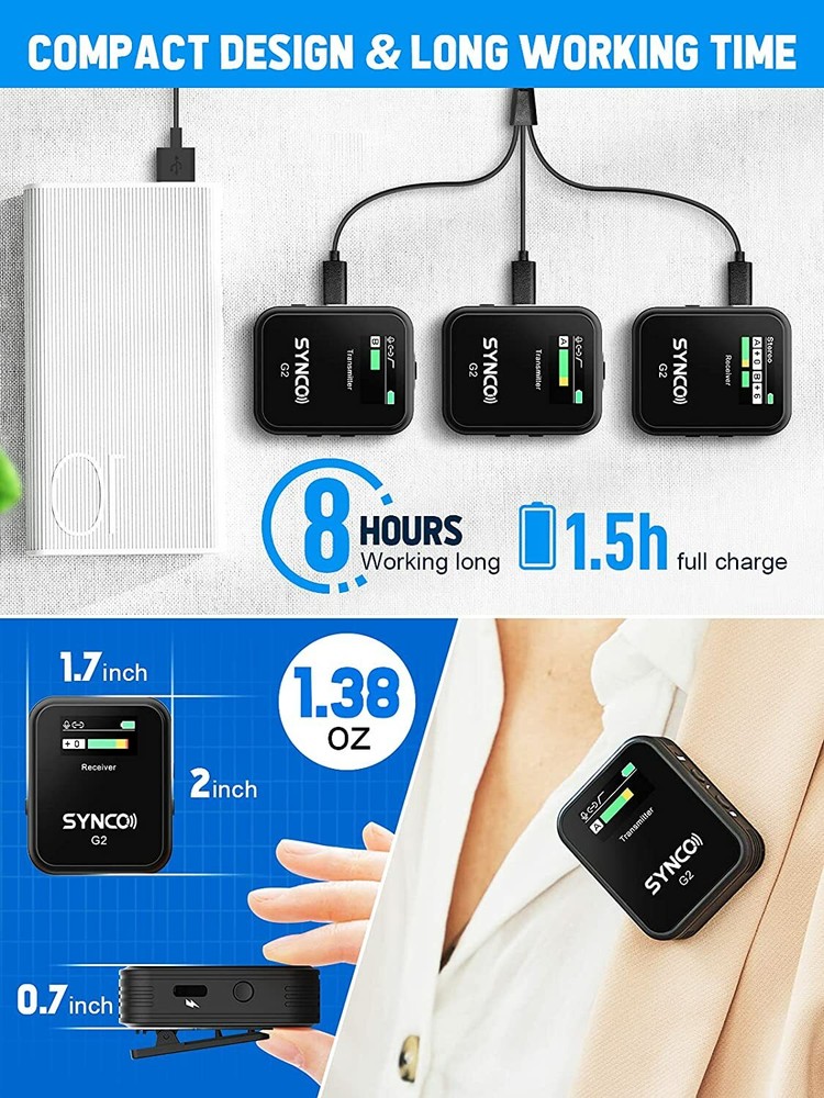 SYNCO G2(A2) Wireless Lavalier Microphone System For Camera Tablet Phone Vlog