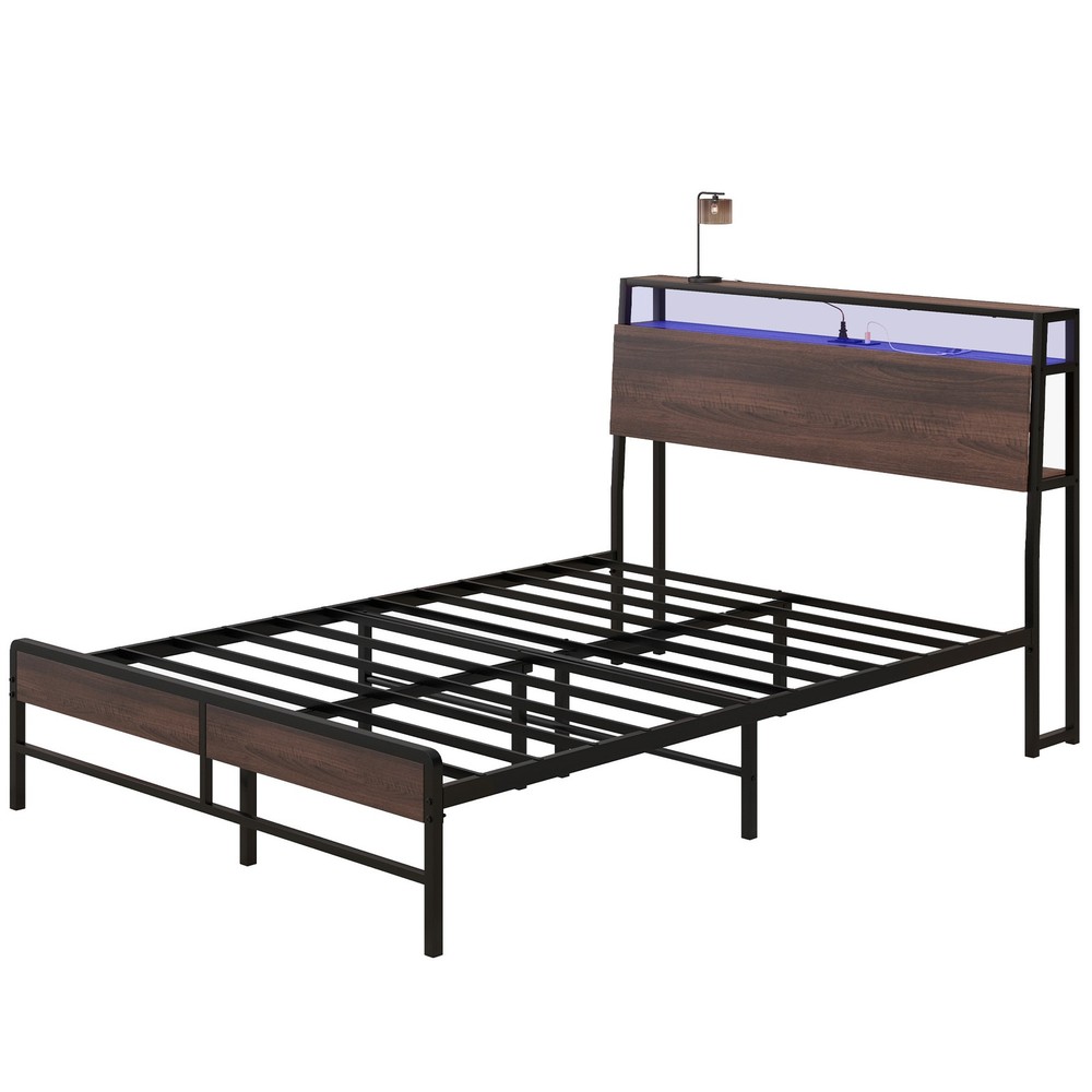 Full Size Bed Frame with Headboard, Platform Bed Frame with LED Lights