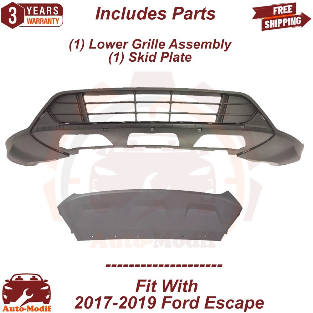 Lower Grille Assembly & Skid Plate For 2017-2019 Ford Escape