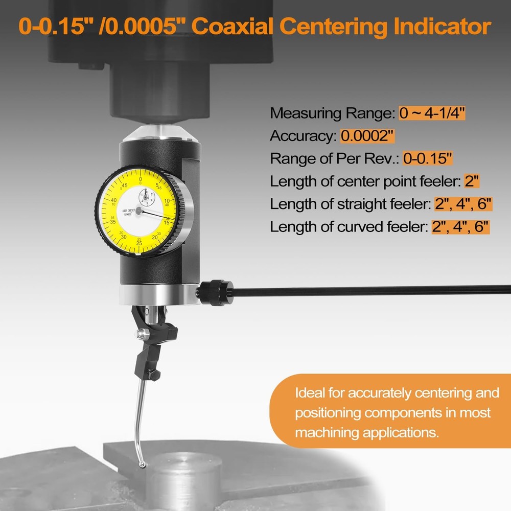 Coaxial Centering Indicator Co-Ax Precision Milling Machine Test Dial .0005 CNC