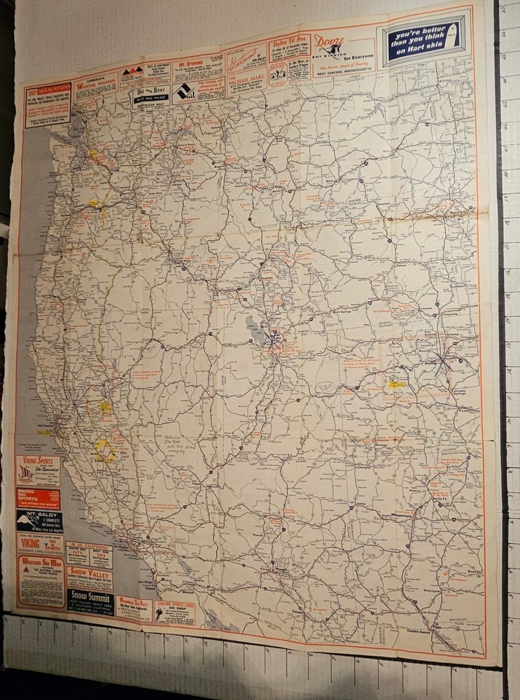 1968 WESTERN SKI MAP GUIDE. See Description For More.