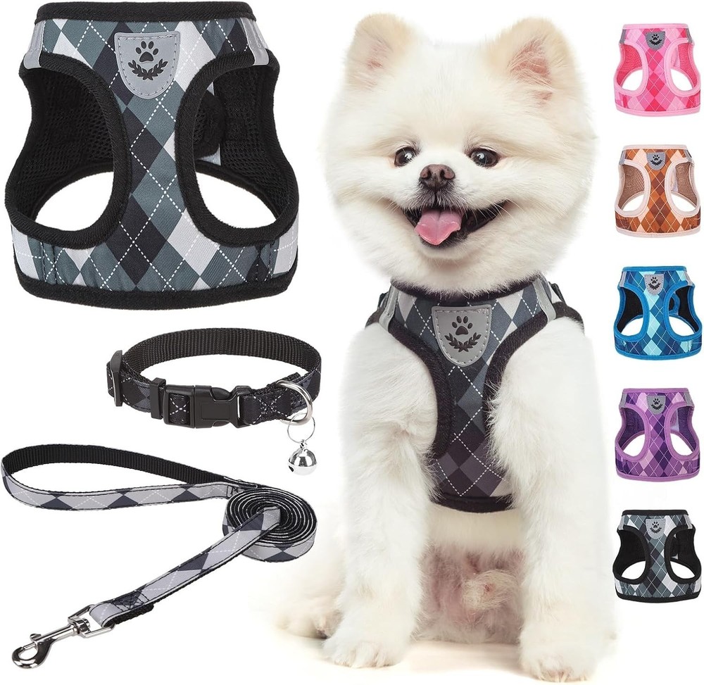 Small Dog Harness & Leash Collar Set Step in No Pull Soft Mesh Dog Harnesses