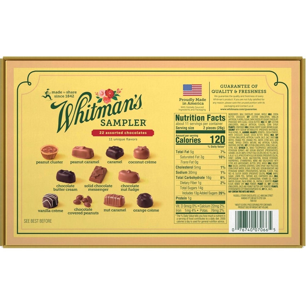 WHITMAN'S SAMPLER Assorted Milk & Dark Chocolate Candy Gift Box, 10 oz.