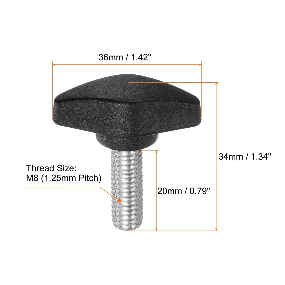 4 Set M8 x 20mm Male Thread Tee Wing Knobs Thumb Screw Clamping Knobs Grip Black