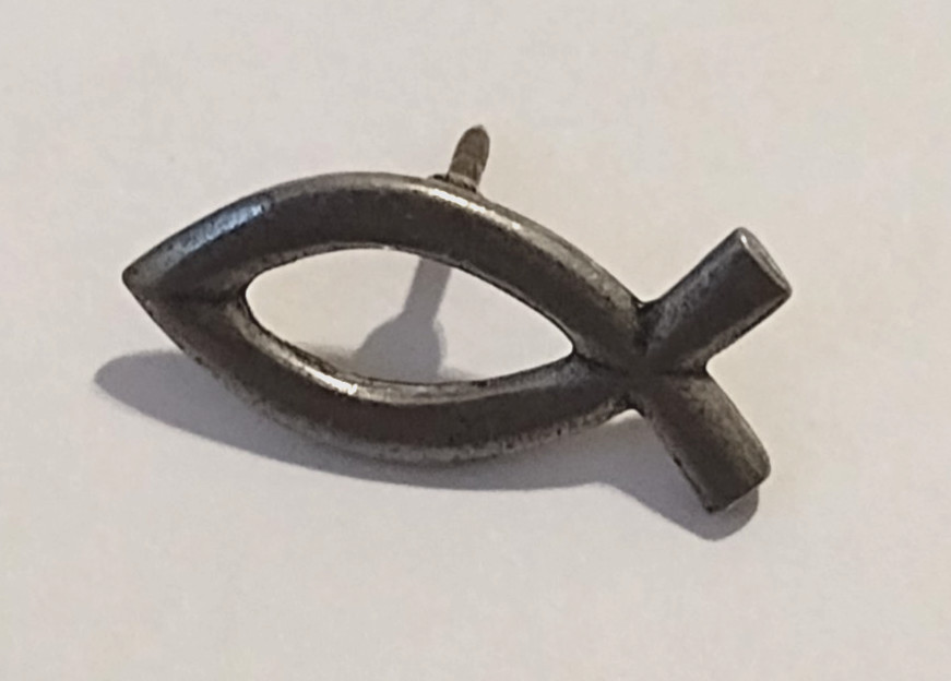 Gray Fish Ichthus Religious Lapel Tack Pin