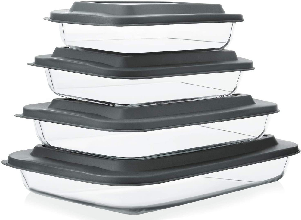 Glass Baking Dish Set 8 Piece with Lids Deep Rectangular Bakeware for Oven