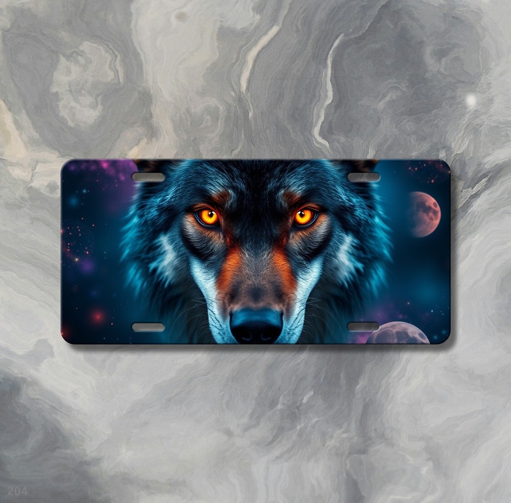 Intense Wolf License Plate Optional Text Front Bumper Plate Unique Gift