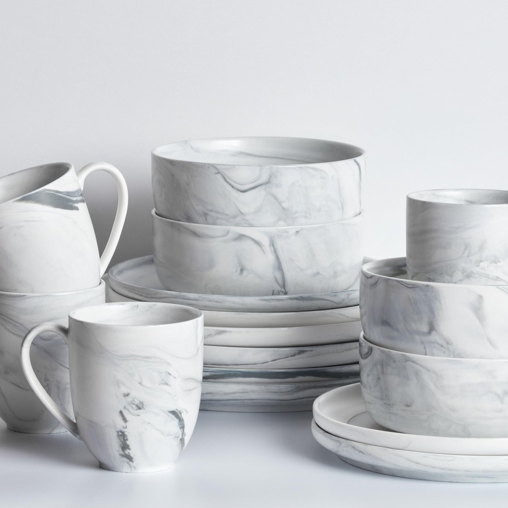 Brighton 16-Piece Dinnerware Set Porcelain, Gray