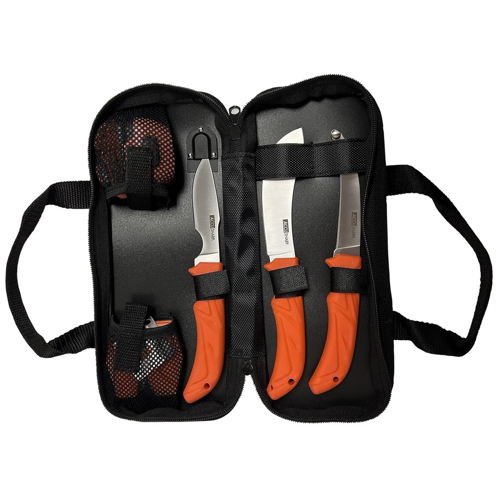 AccuSharp 6-Piece Game Processing Kit Fixed Blade Knives Orange Non-Slip Grip
