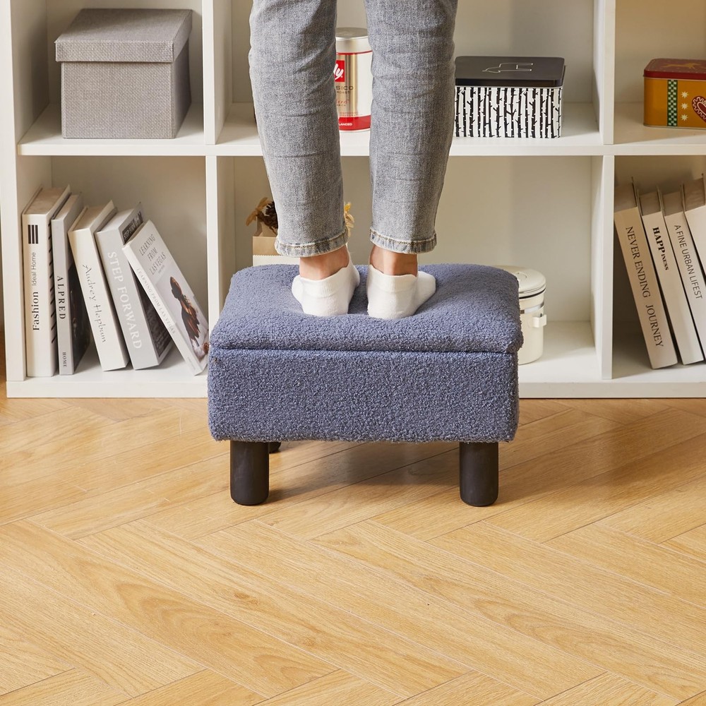 Reposapiés para sofá, taburete otomano con patas de madera y almacenamiento