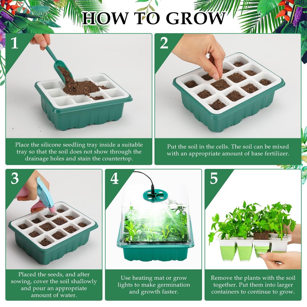 6pcs Reusable Seed Starter Kit, 72 Cells Seed Starter Trays, Silicone Seedlin...