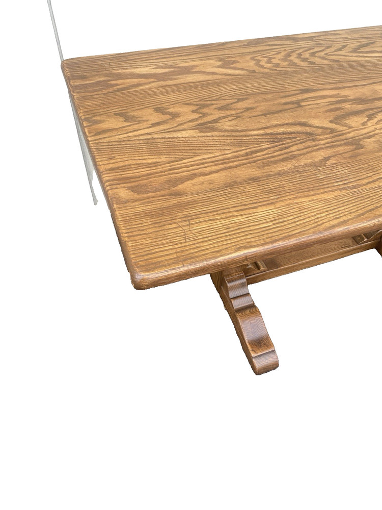 66523 Solid Oak Double Pedestal Trestle Dining Table