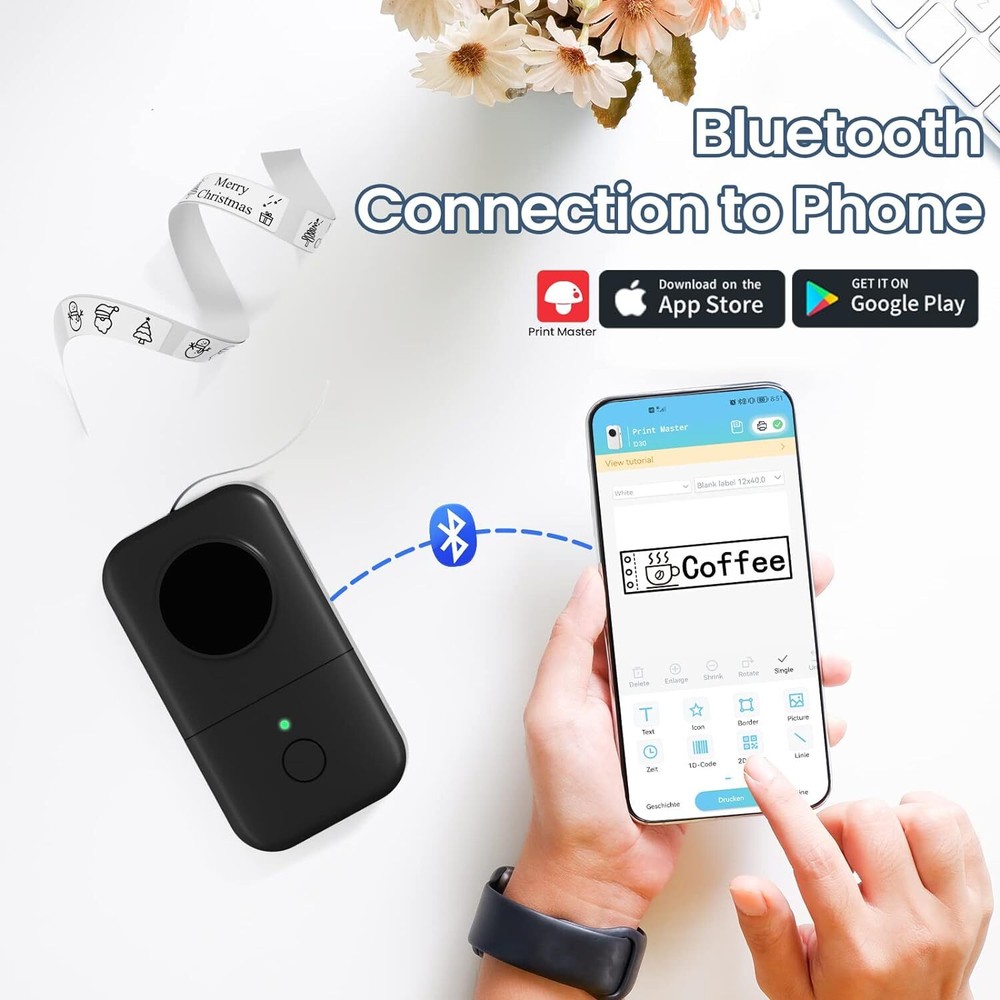 Label Maker Thermal Phomemo D30 Bluetooth Wireless Mini Portable Label Printer
