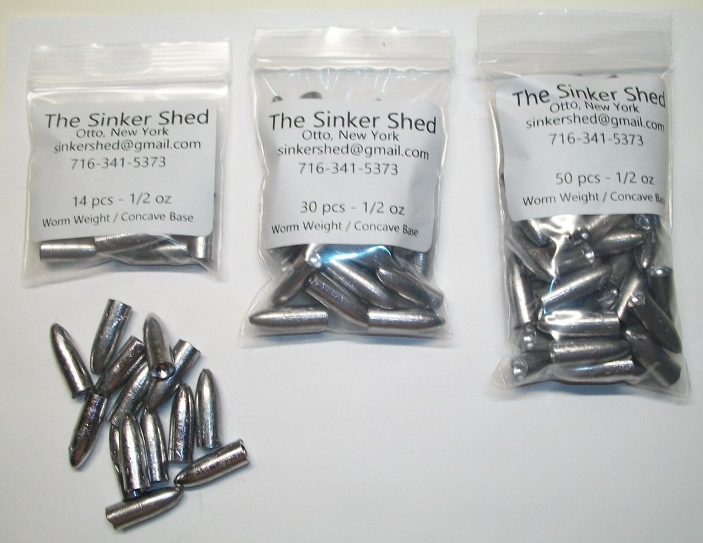 1/2 oz worm / bullet slip weights - concave base - choice quantity - FREE SHIP