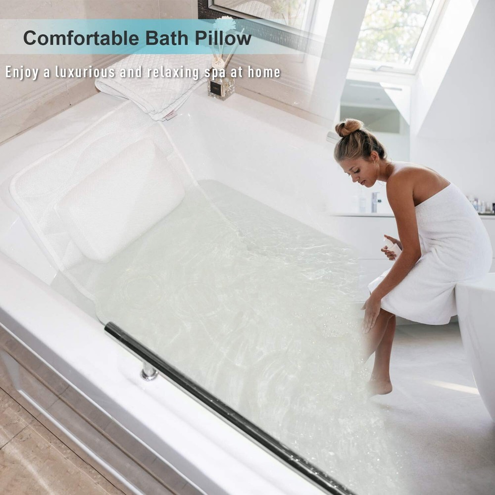 Ultimate Bath Pillow with Enhanced Support - Soft 5D Air Mesh & Suction Cups