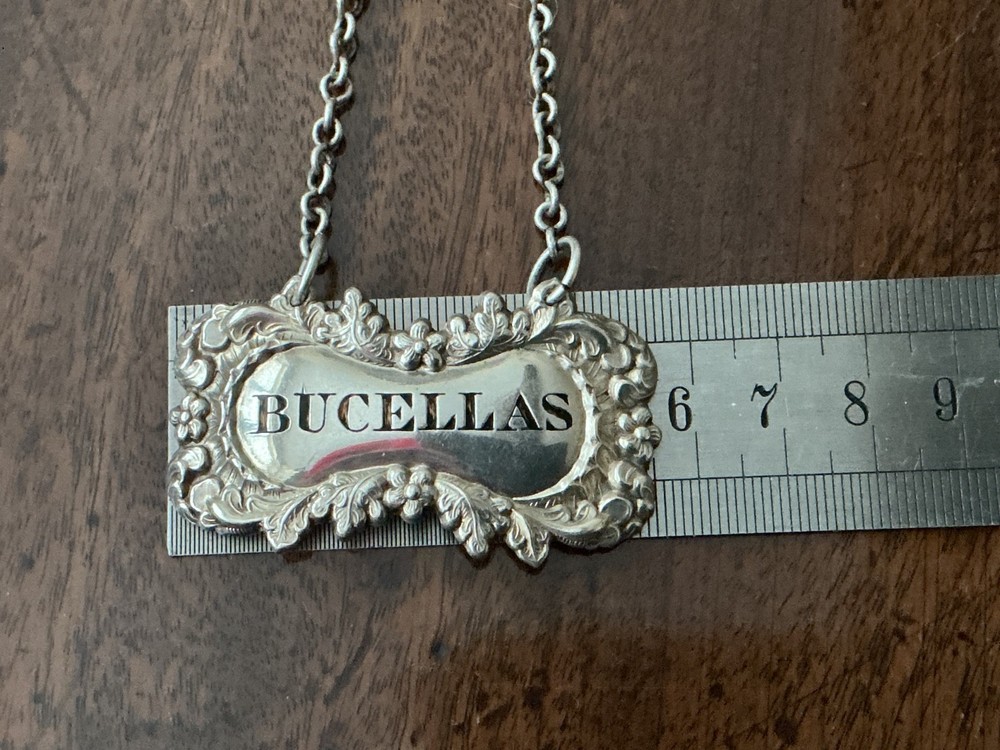 ANTIQUE SILVER PLATED WINE LABEL BOTTLE TICKET