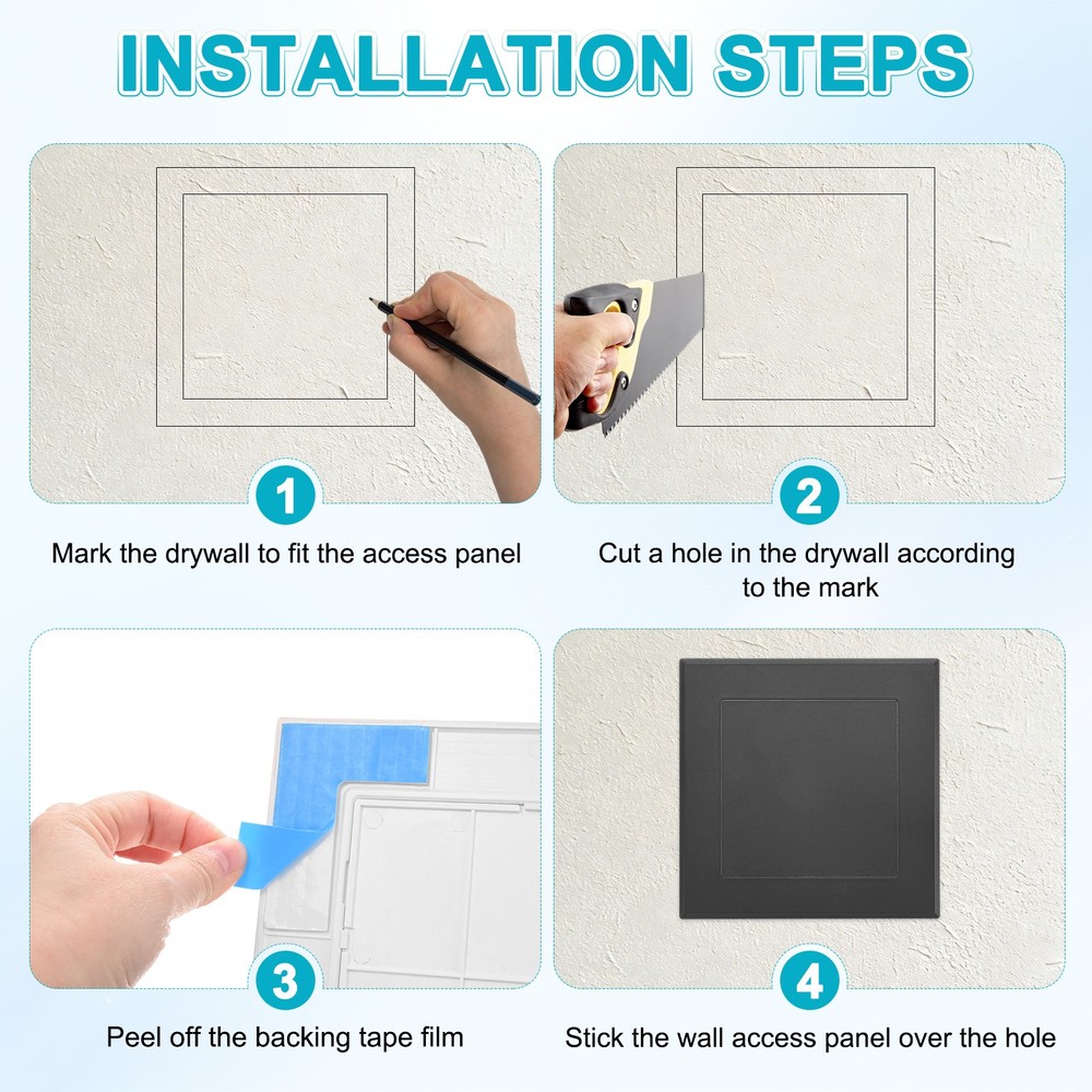 2-Pack Access Panel for Drywall, 5x5" Plastic Removable [Black, Square]