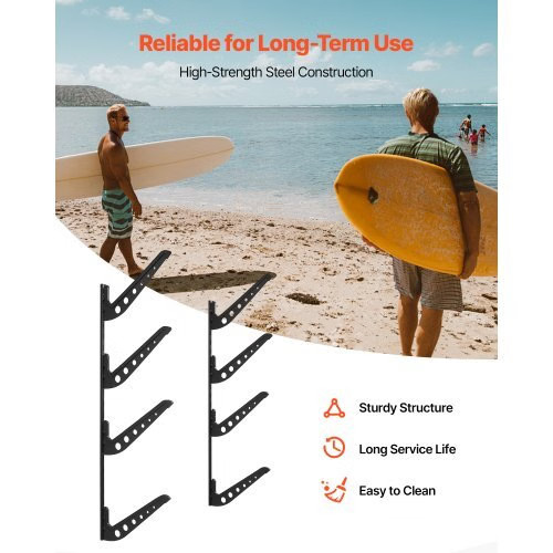 Surfboard Wall Mount, 4 Tiers Horizontal Surfboard Rack for Storage and Display,
