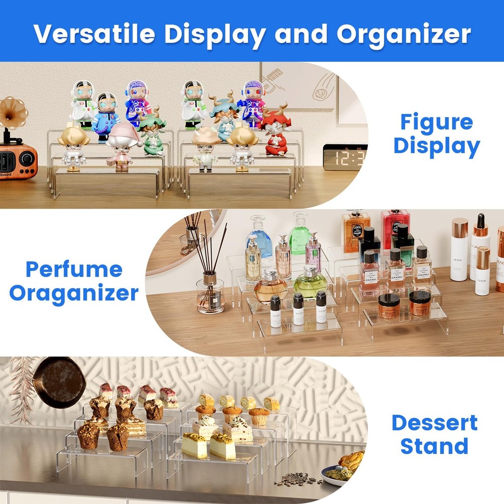 Acrylic Display Risers, 8 Pieces Clear Rectangular Tabletop Display Stand for...