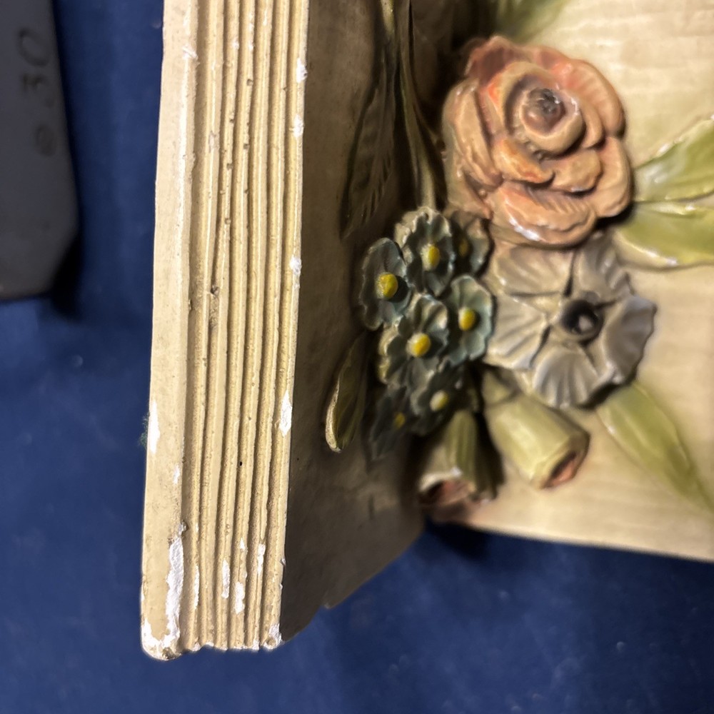 Vintage IvorWare Heavy Solid Ceramic Pottery Floral Book Ends