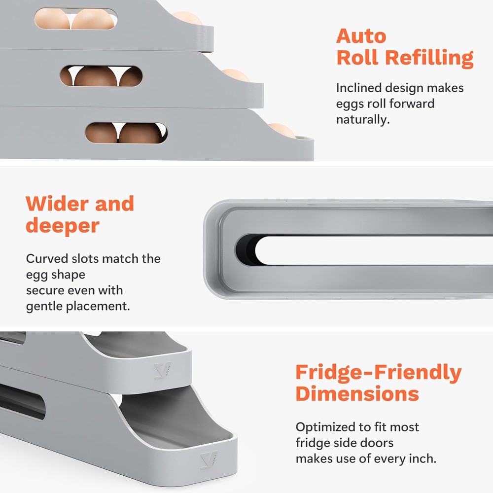 Li&Zhao Rolling Egg Dispenser Refrigerator Automatic Egg Holder Fridge Space