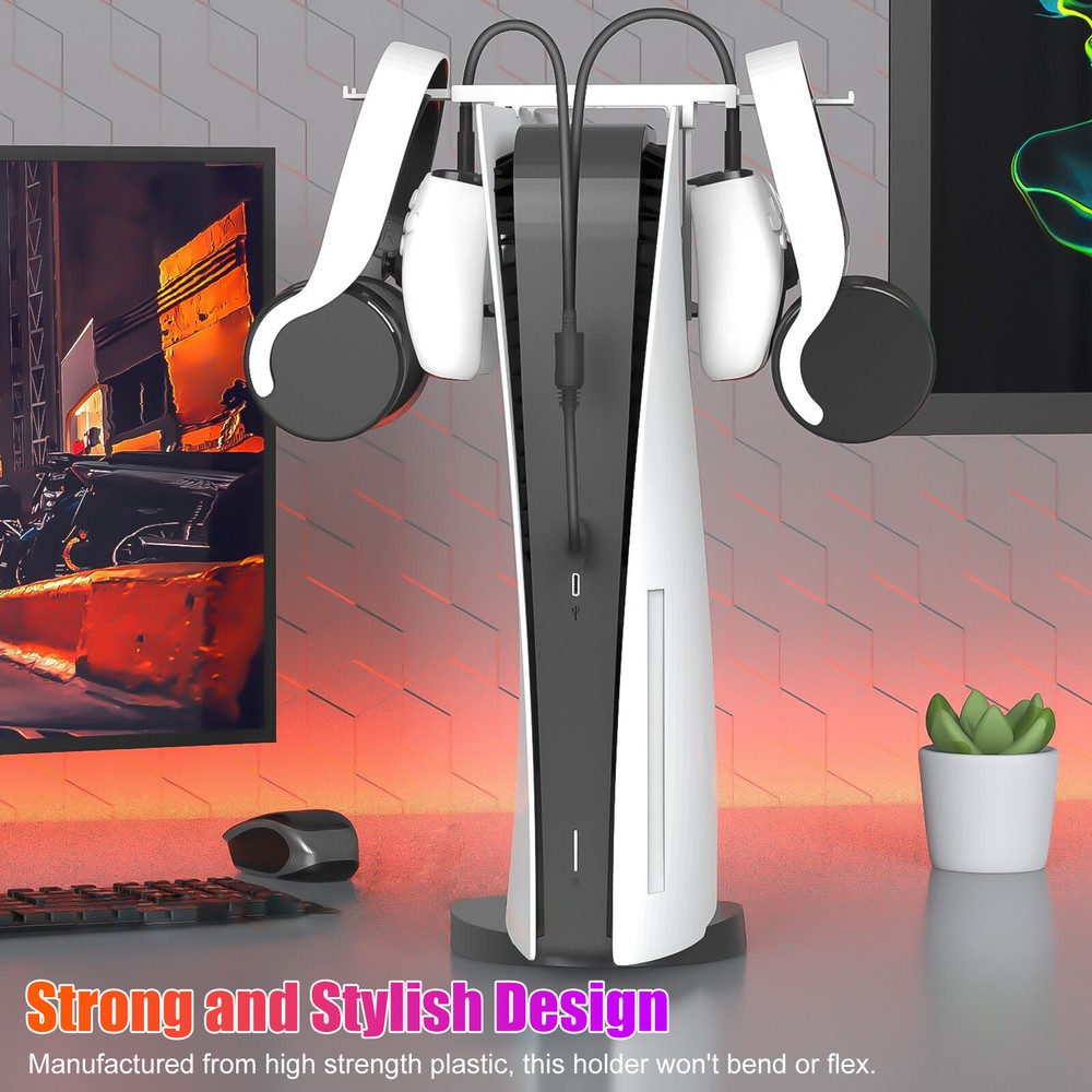 2in1 Gaming Headset Hanger for PSVR2 PS5 Controller Accessories w/Charging Cable