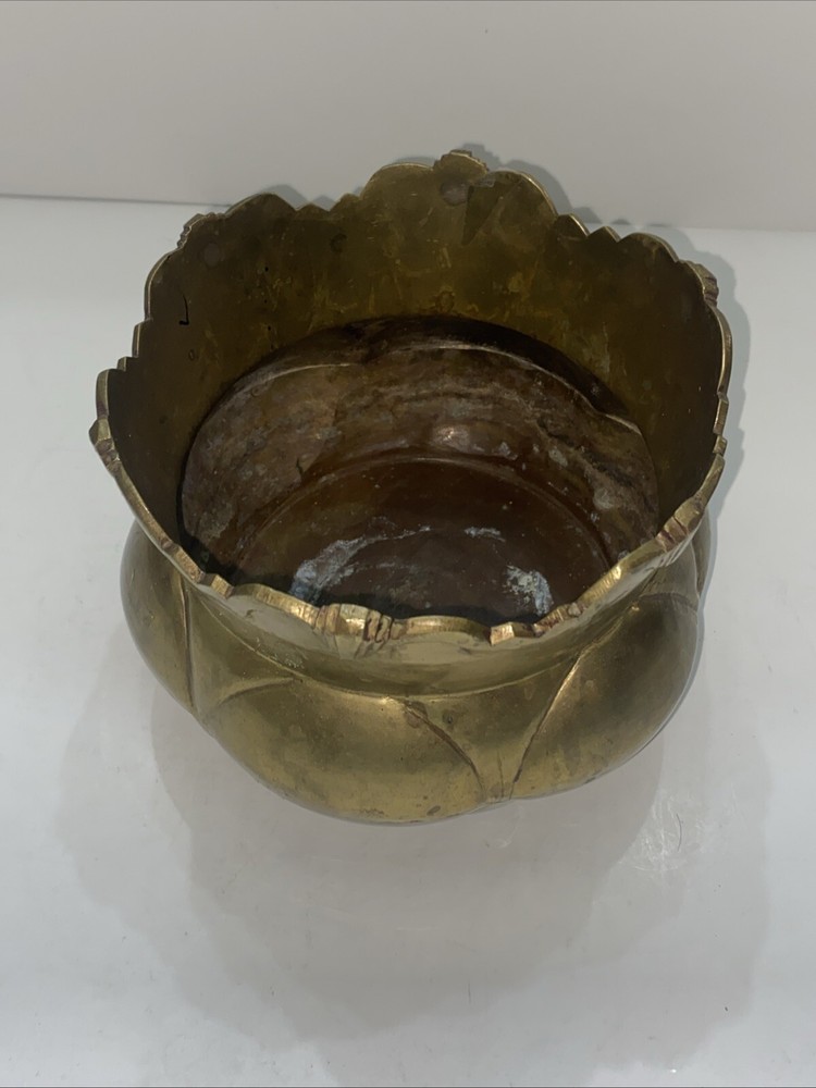 Vintage Solid Brass Bowl Planter Vase Heavy