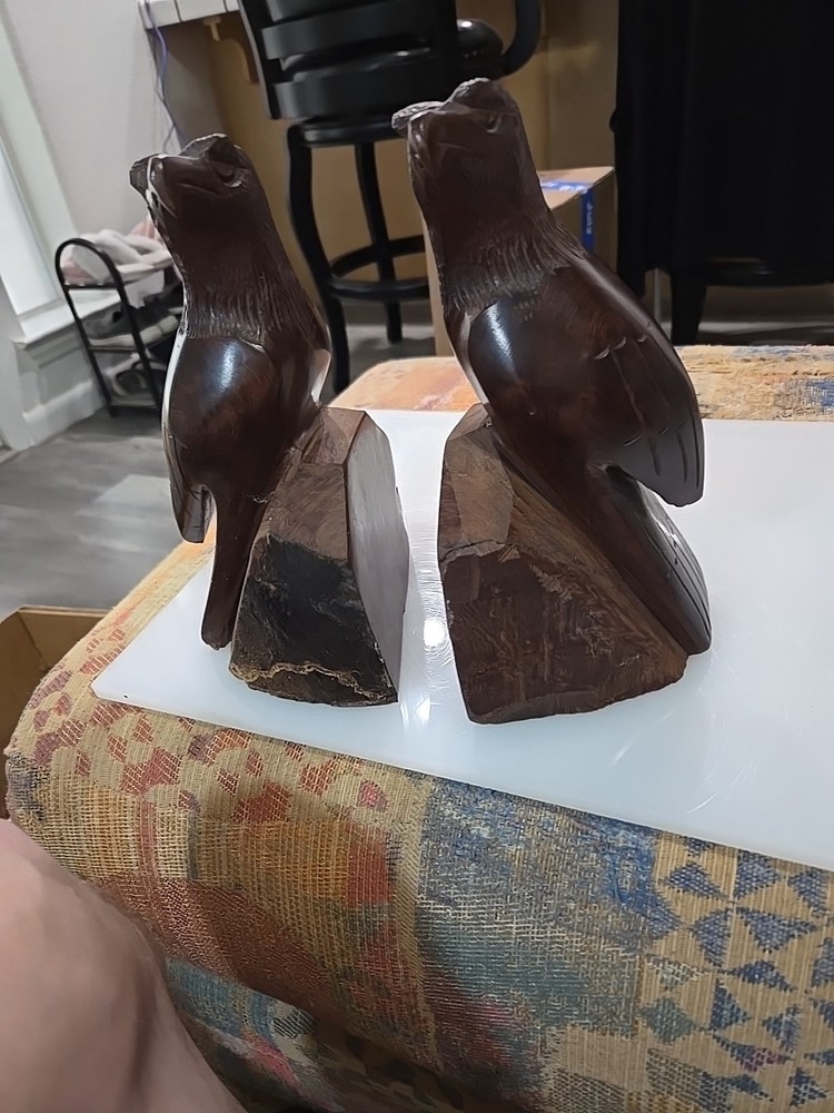 Pair Of 9 Inch Ironwood Eagle Bookends.