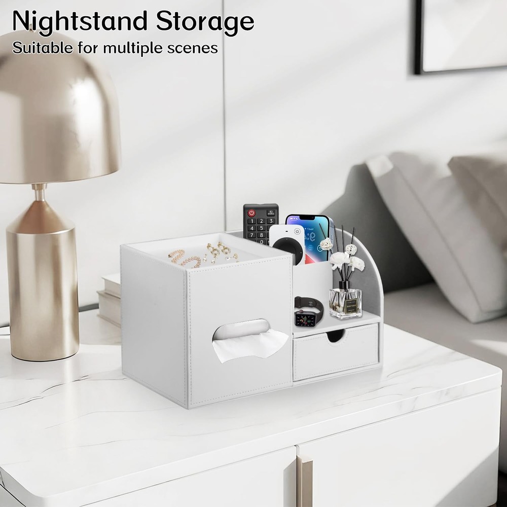 Square Tissue Box Cover with Tray and Organizer,Multi-Functional Decor Cube T...