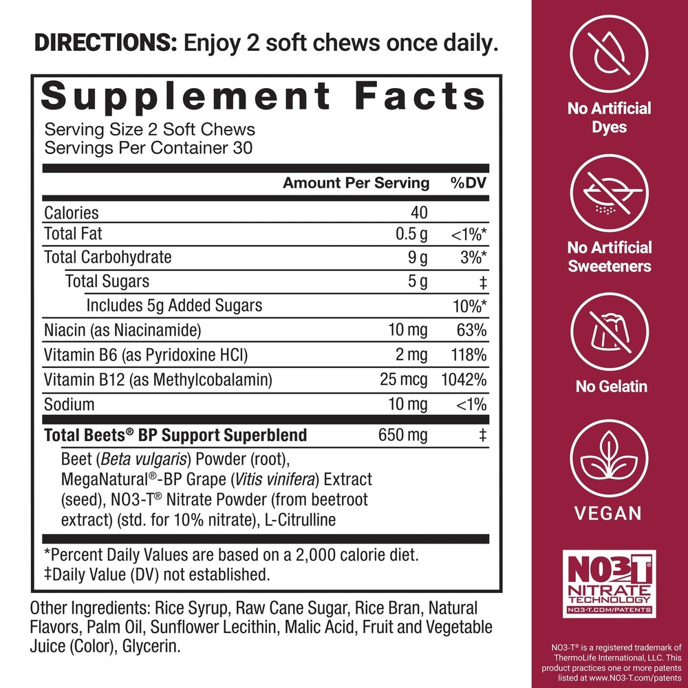 Force Factor Total Beets Blood Pressure 60 Count (Pack of 2), White Packaging