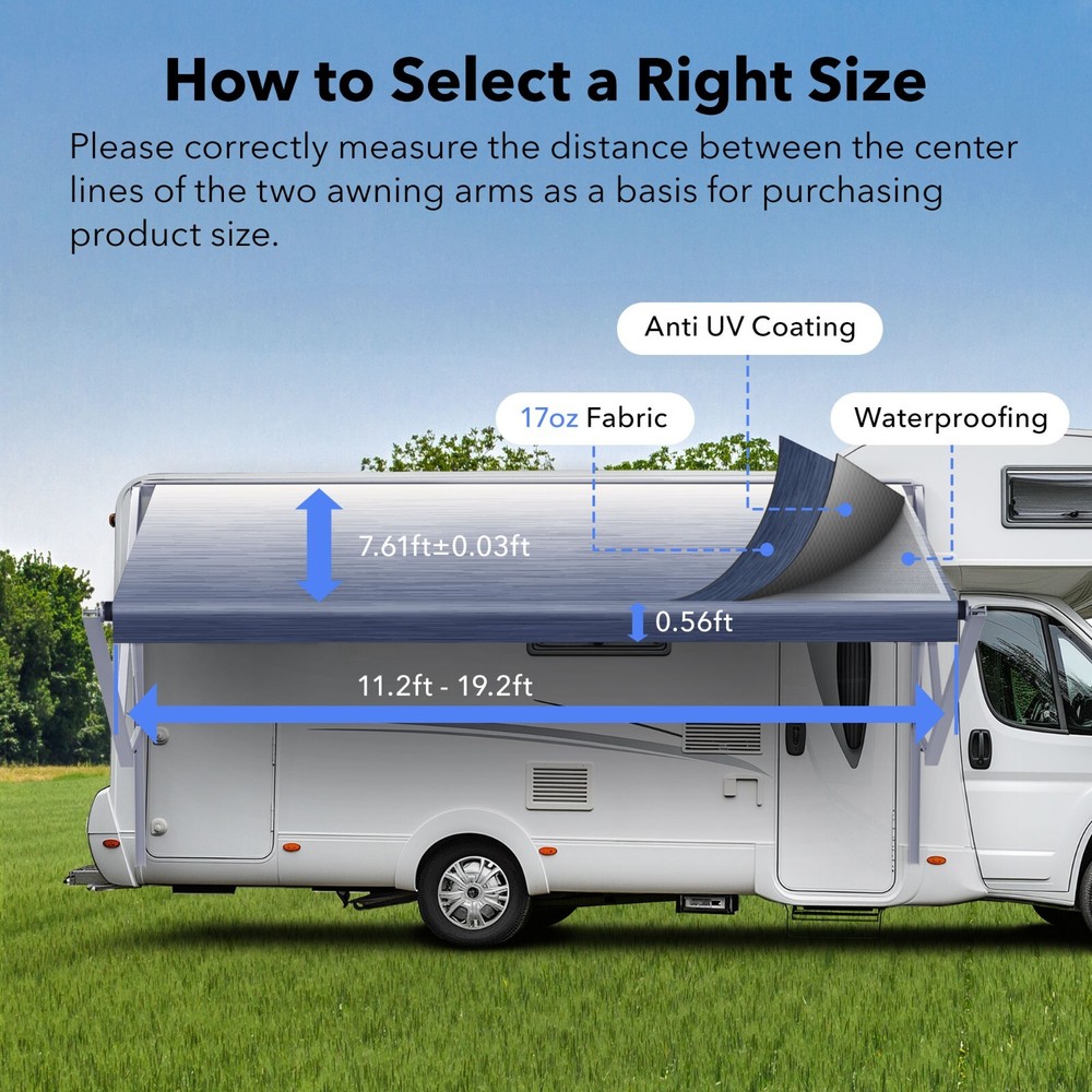 HBN RV Awning Replacement Fabric 12'-20' ft RV Camper Trailer Vinyl Fabric Blue