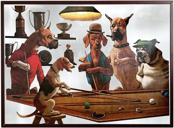 Dogs Playing Pool Bar Mirror 19in X 14in