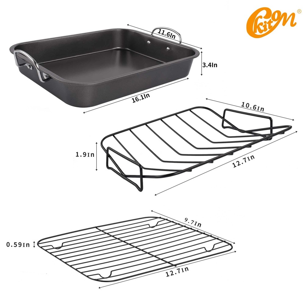 Nonstick Roasting Pan, Roaster with Rack - 16 Inch Rectangular Grill Suitable...