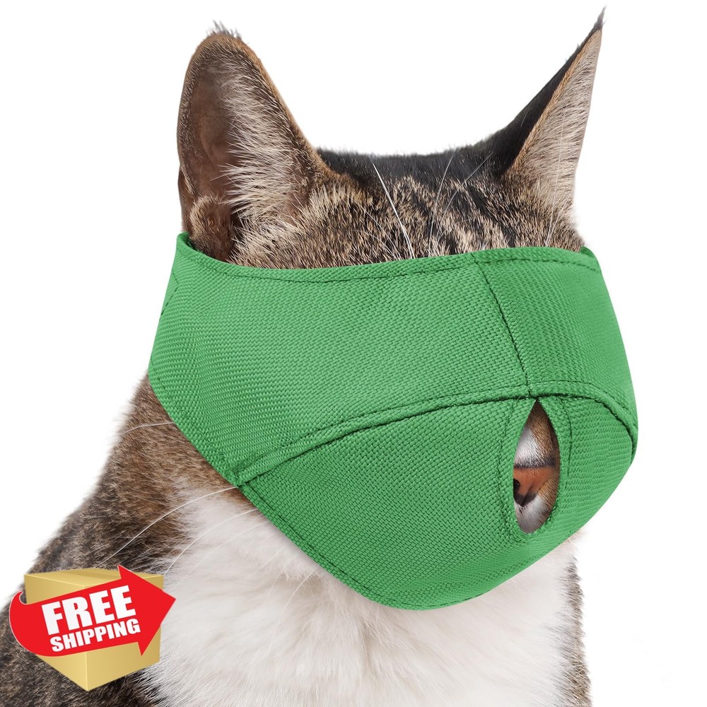 BARKLESS Green L Cat Calming Muzzle Grooming Biting Scratching Head Cover