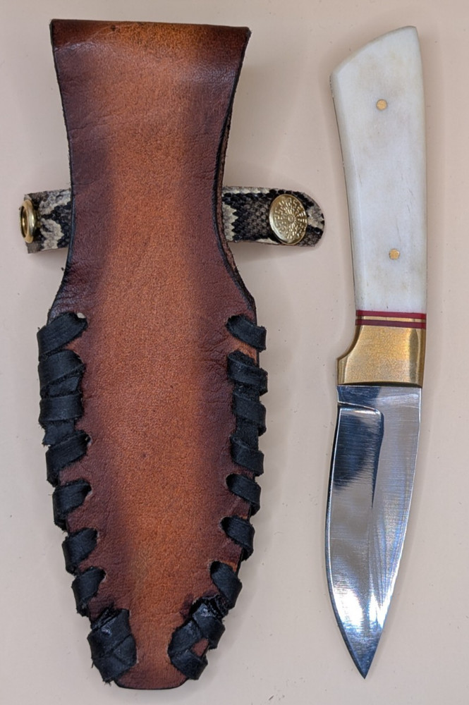 Genuine Real Burmese Python Snakeskin Knife Sheath with Bone Handle Knife #2603