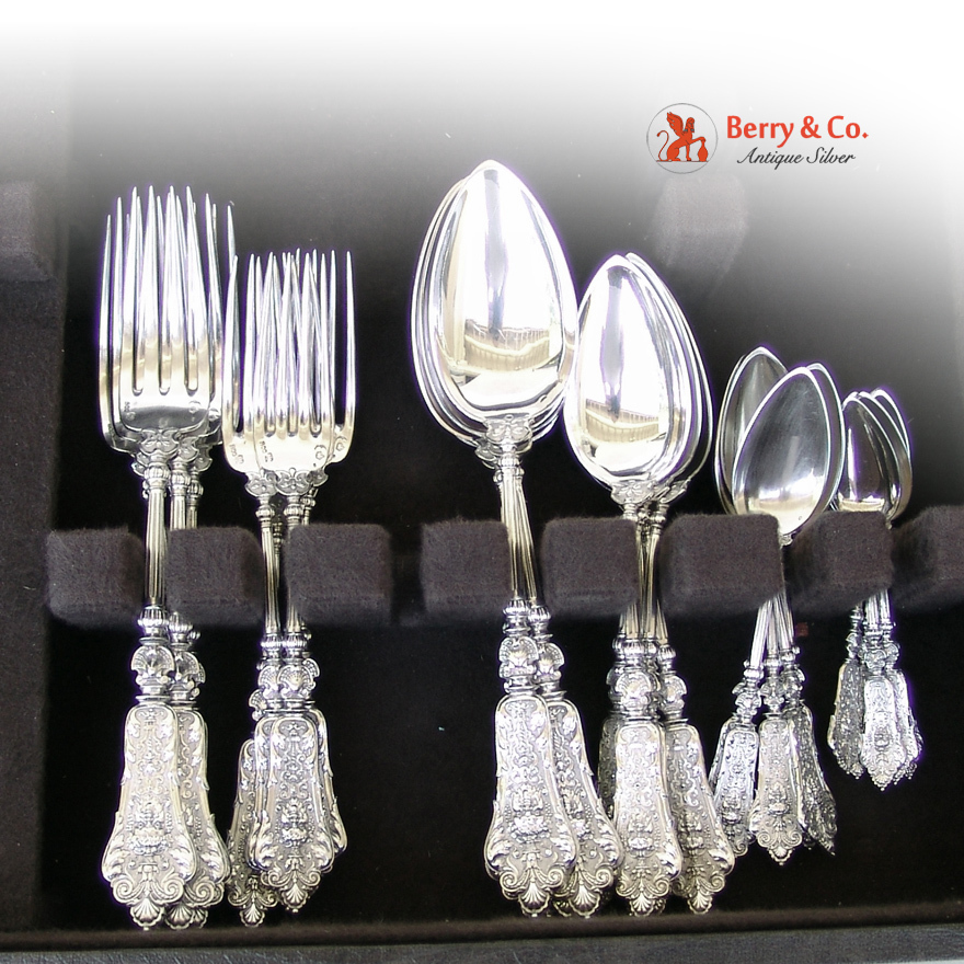 Renaissance Revival Dinner and Luncheon Flatware Set German 800 Silver 1900