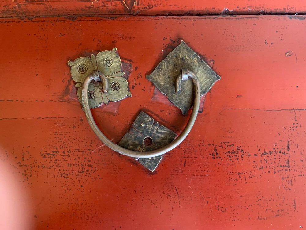 Antique Chinese TRUNK Red Leather