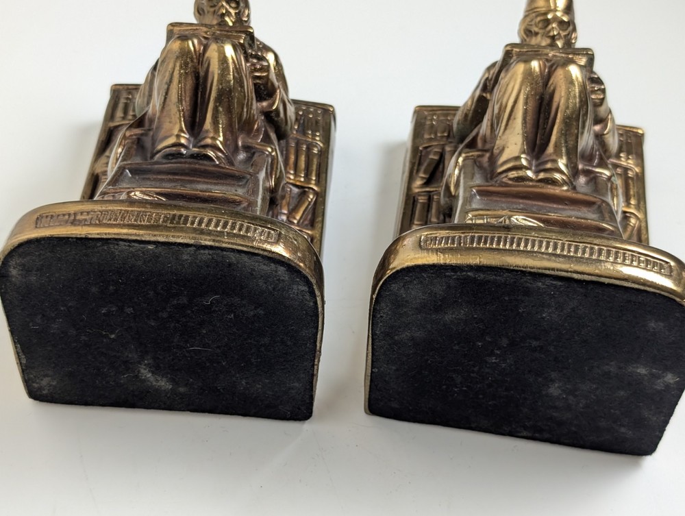 Vintage Solid Brass Figural Bookends Scholar Library Ladder Heavy 17lb Pair