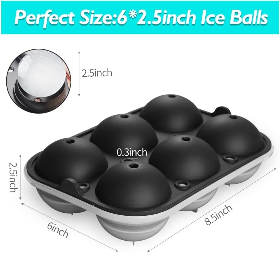 Ice Ball Maker, Reusable 2.5 Inch Ice Cube Trays, Easy Release Silicone round