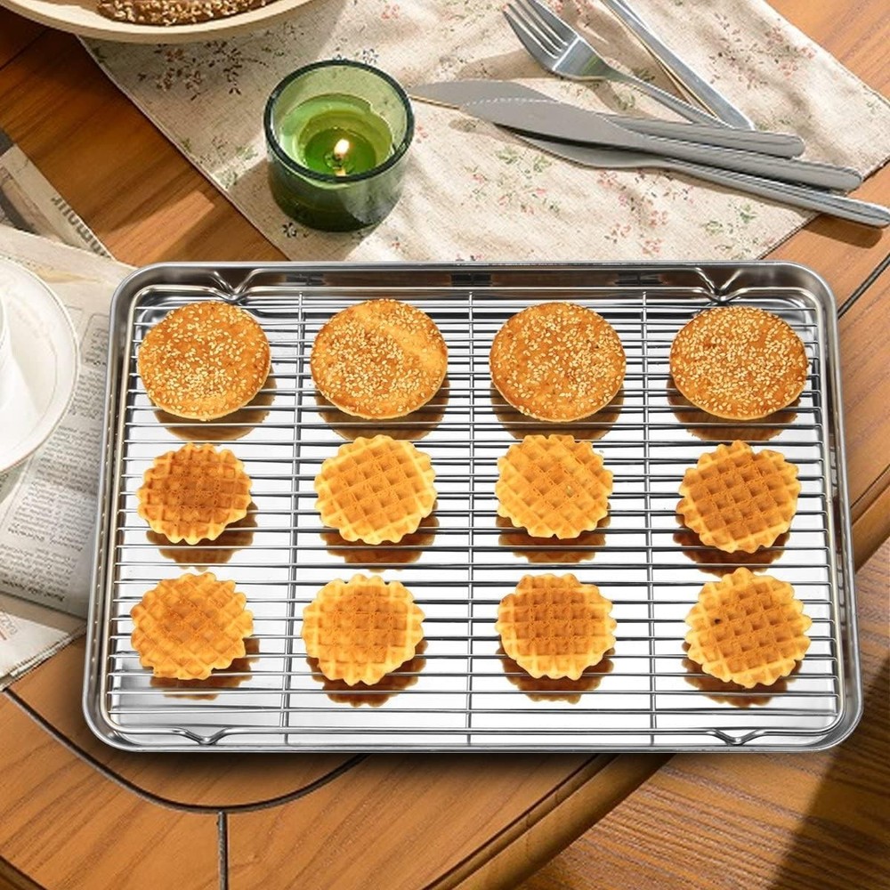 Baking Sheet & Rack Set 2 Sheets + 2 Racks Stainless Steel Cookie Pan with Rack