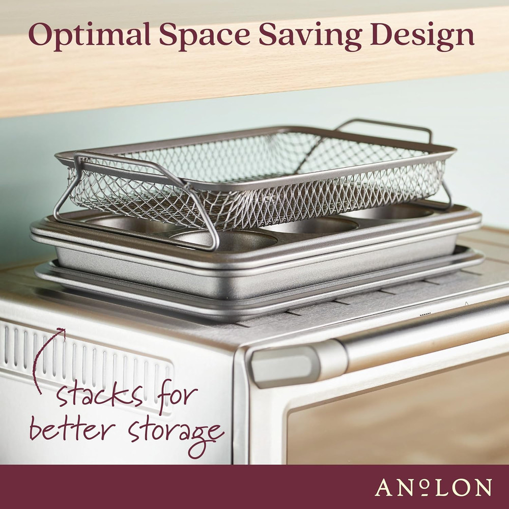 Advanced Bakeware Nonstick Baking Pans Toaster Oven Pan Set, 4 Piece - Gray