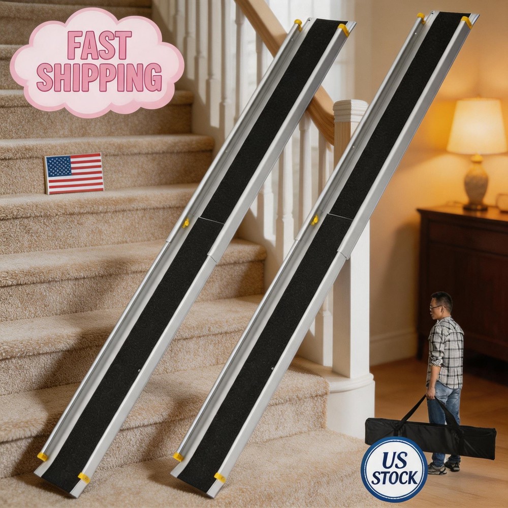 2-Pack 8ft Aluminum Motorcycle Loading Ramp, Adjustable, Portable Telescoping