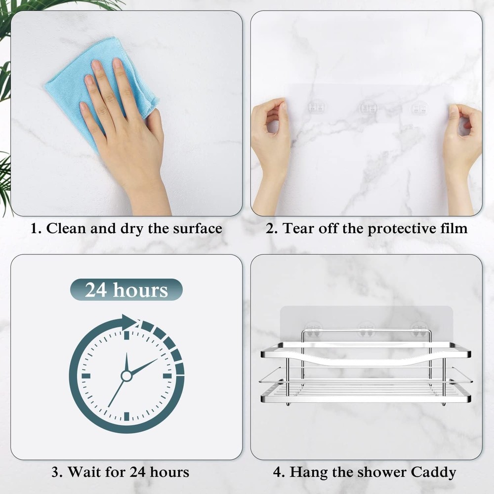 2 Pack Transparent Shower Caddy Adhesive for Replacement No Drilling