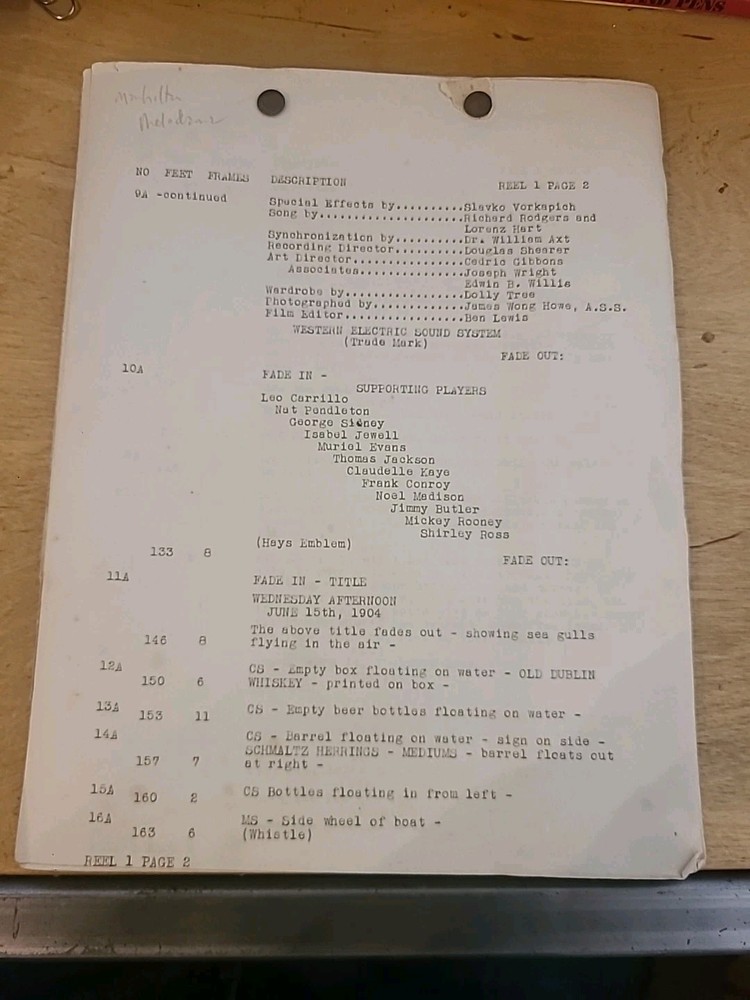 Manhattan Melodrama Original Continuity Script 1937 Re-Release