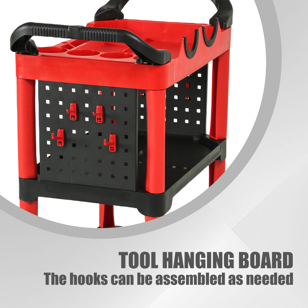 3-Level Composite PP Warehouse Garage Office Rolling Trolley W/Pegboard 260lbs