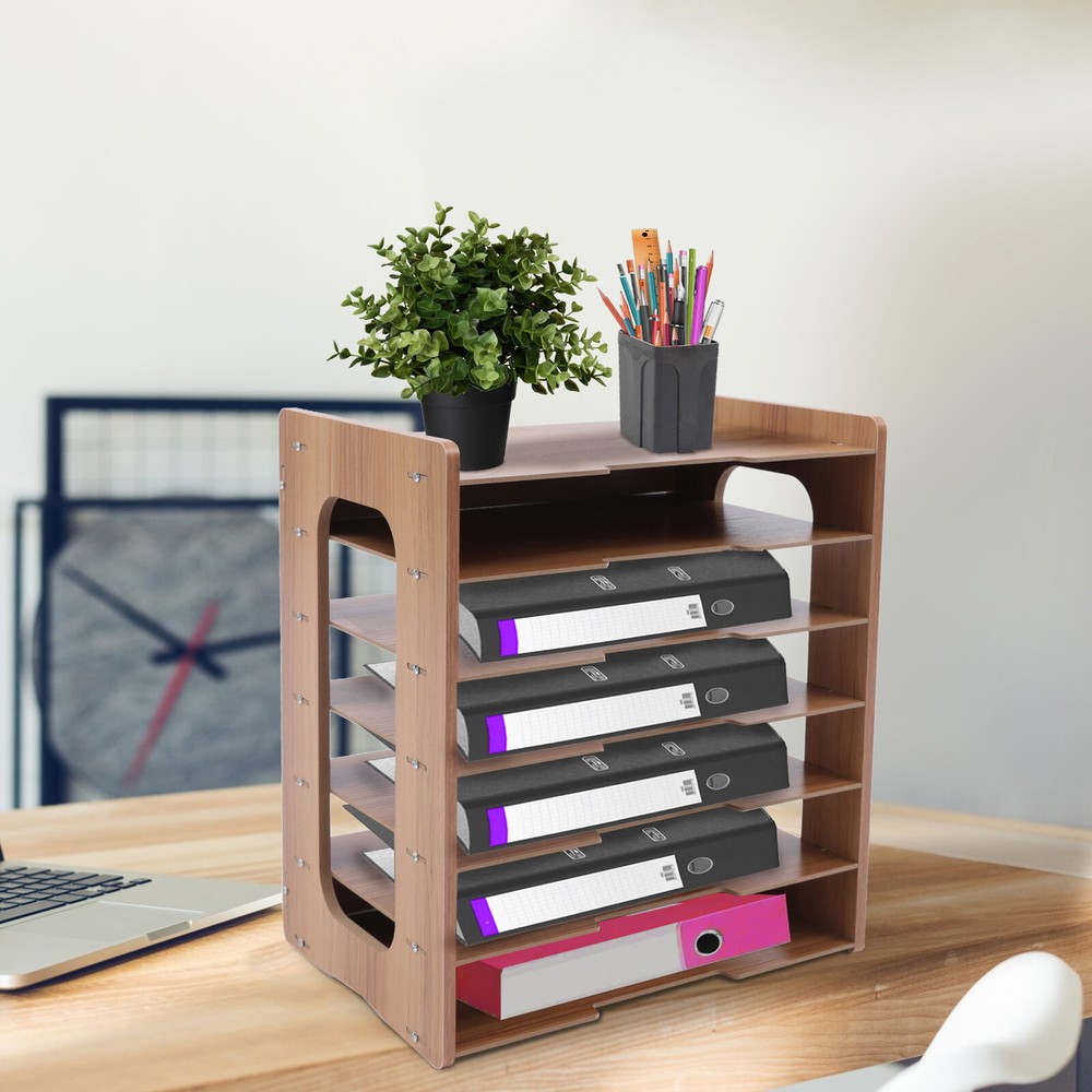 7Tier Widen Wood Office Paper Organizer Rectangular For Desk Desktop File Holder