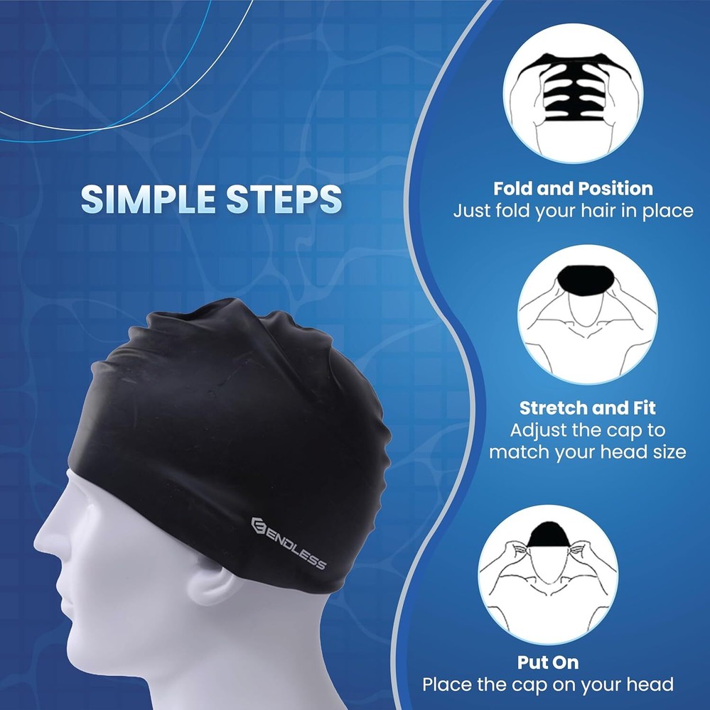 Endless EL1019 Classic Comfortable Plain Silicon Swimming Cap | Black