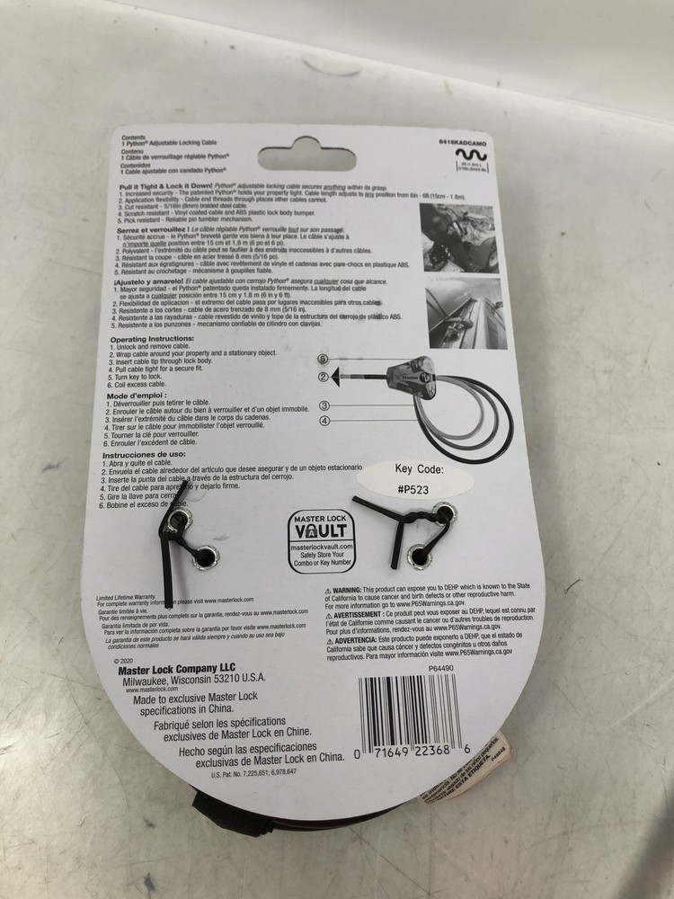 Master Lock Python 8418KADCAMO 6ft Adjustable Cable Lock