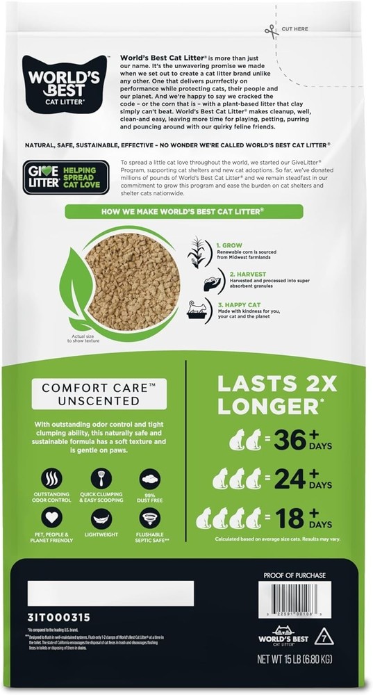 Lightweight Unscented Cat Litter - 15lb Bag, Easy Scooping